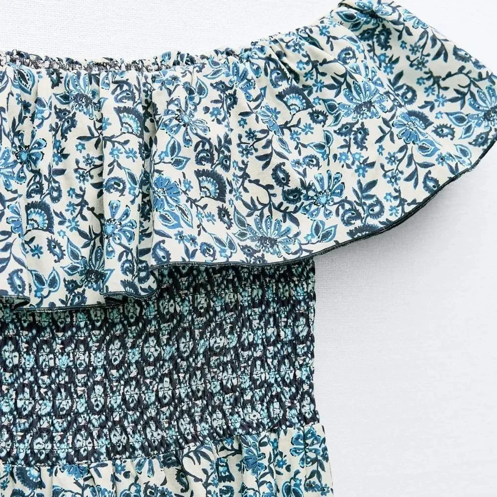 ZARA BLOGERS FAVORITE PRINTED OFF THE SHOULDER FAMOUS PORTOFINO DRESS - Picture 5 of 6